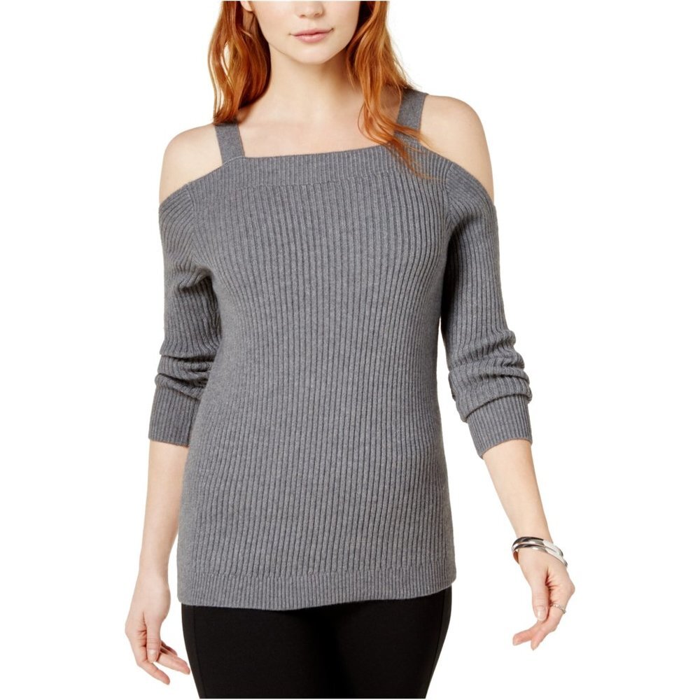 Bar‎ III Ribbed Cold-Shoulder Sweater, L,